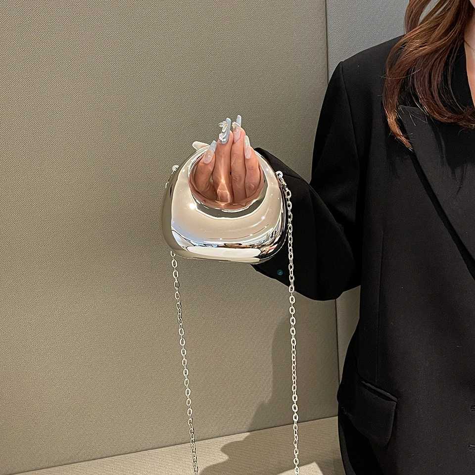 Silver Acrylic Material Crescent Shape Evening Bag Handbag Crossbody Bag for WomenW251028