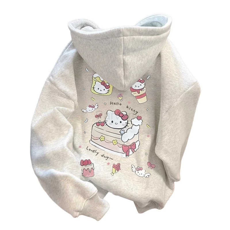 Sanrio Cute Kt Cat Small Cake Hooded Sweater Autumn and Winter Mens and Womens Oversize Versatile Coat Top L251028