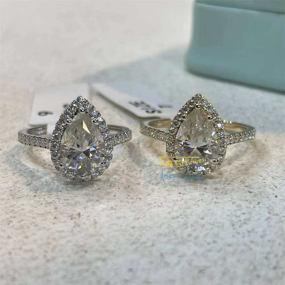 Women Jewelry Trendy Style Wedding Ring Pear Cut Halo 2CT S92510K Solid Gold Moissanite Ring Engagement