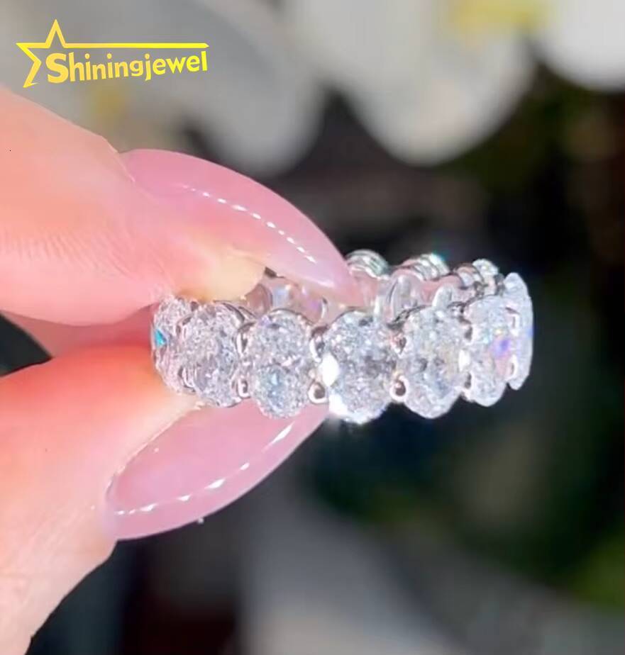 Fine Jewelry Fashion High Quality Oval Shape Band Rings Full Eternity Engagement VVS1 Diamond Ring