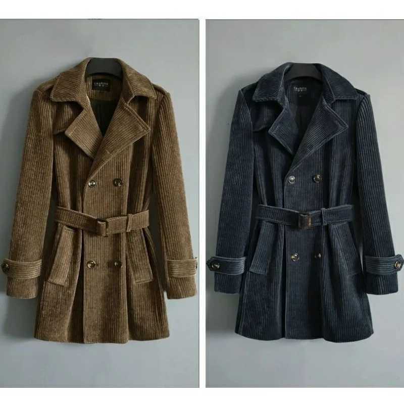 A Retro Corduroy Trench Coat for Men Midlength Spring Autumn New Doublebreasted Jacket Trendy Comfortable Bestseller for Men X251028