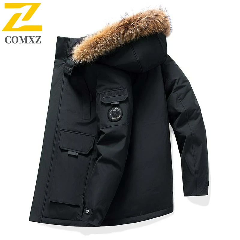 COMXZ Unisex Down Jacket Premium Hooded Hiking Travel Lightweight Parka Fur Collar Snow Thickened Winter Filler Down 251023