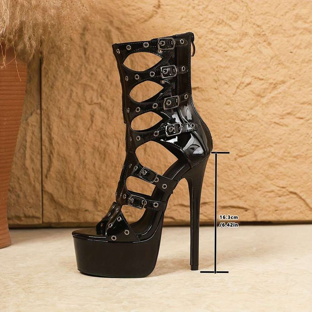 Kissxuanyan Women's Sexy Stiletto Boots - 16Cm Ultra-High Platform, Open Toe With Fish Mouth Cut-Out Design, Synthetic Cover All-Season & Party S