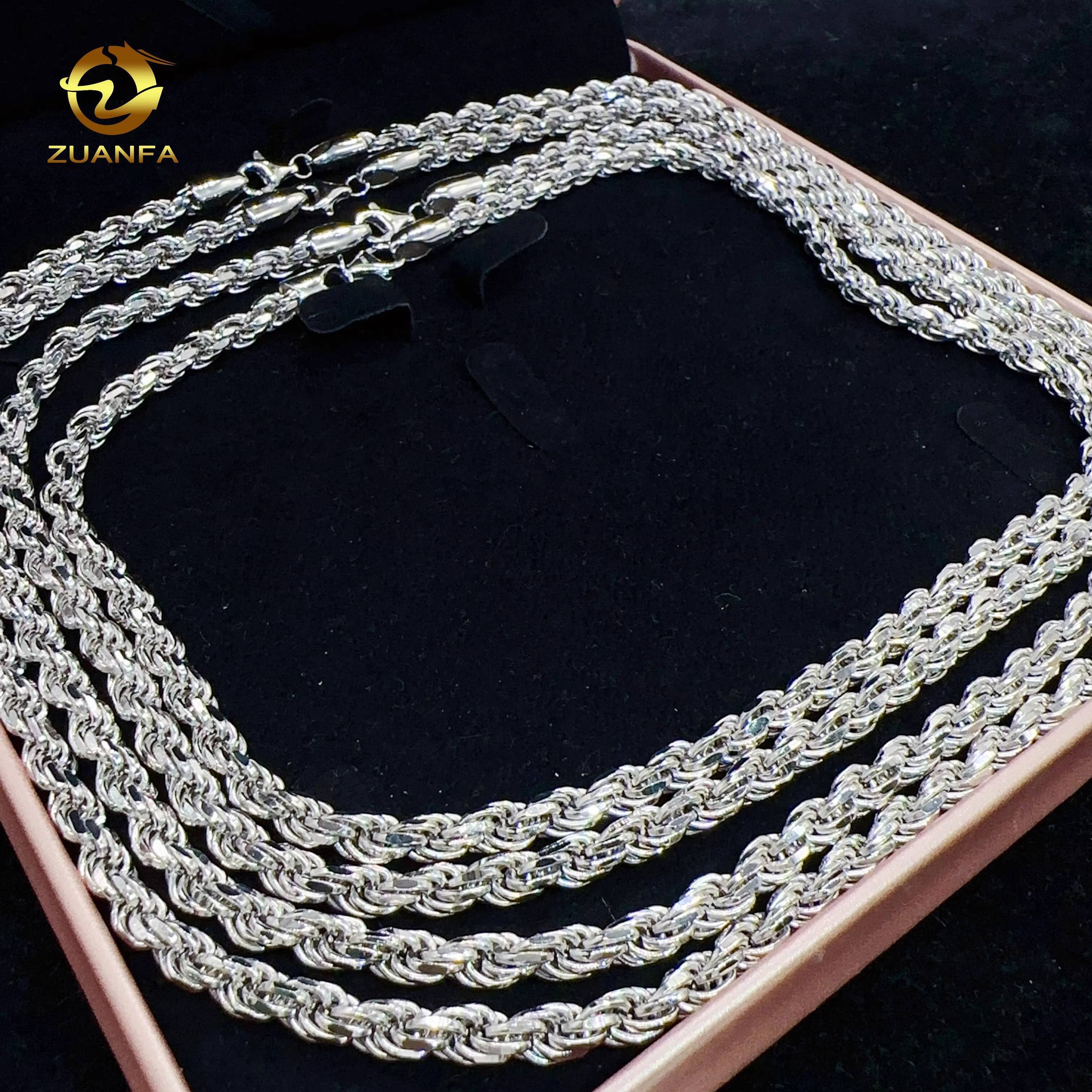 Moissanite Hip Hop Jewelry 6mm 925 Sterling Silver Rope Chain VVS Diamond Chain for Menwomen