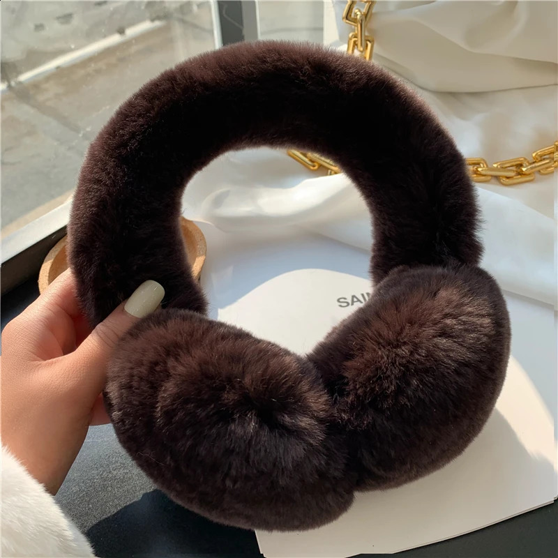 Winter Ear Muffs For Women Winter EarWarmers Soft Warm Cable Furry Real Rex Rabbit Ear Covers For Cold Weather 251027