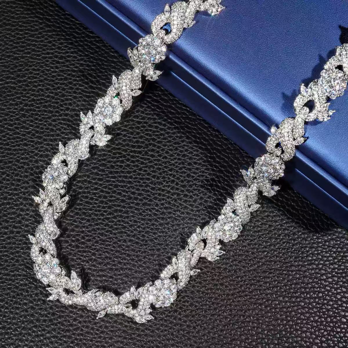 Flower Fancy Design Moissanite Cuban Chain Hip Hop Rock 925 Silver Cuban Link Chain Moissanite Cuban Bracelet