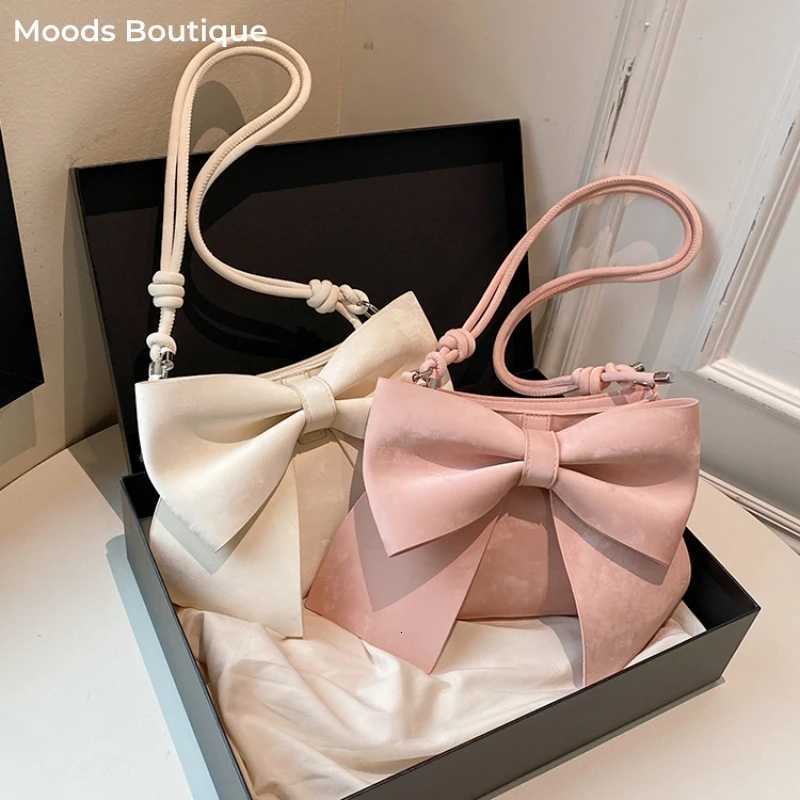 MOODS Big Bow Knot Shoulder Cross Body Bags For Women Girls Velvet Texture PU Leather Messenger Bag 2024 Latest Fashion HandbagsT251028