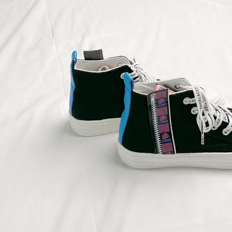 2025High-top canvas shoes women's autumn new platform black trend casual color-blocking student fashion