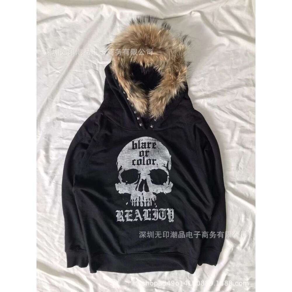 American Spicy Girl Y2K Women's Furry Skull Letter Print Dark Street Style Hooded Fleece Sweatshirt