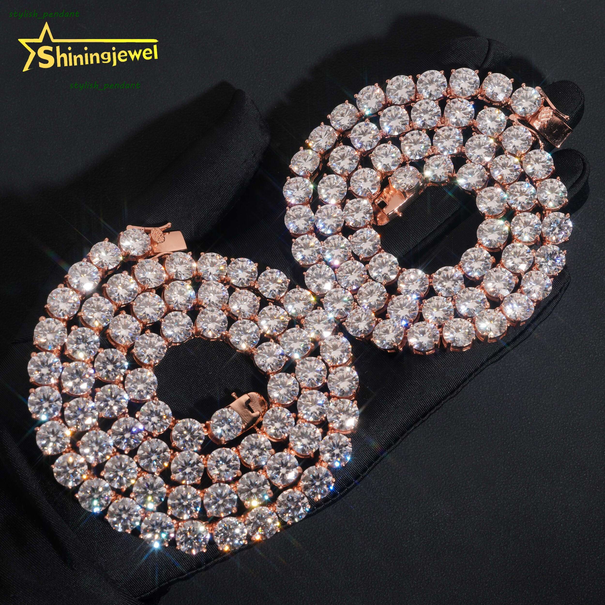 Factory Price Fine Jewelry 925 Sterling Silver Fashion Tennis Chain Necklaces 8MM Diamond Iced Out Necklace Moissanite Chain