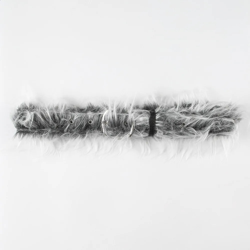 Trendy Vintage Gray Longhair Belt Y2K Hiphop Faux Fur Leather Belt Chic Jeans Decor Furry Waistband Waist Accessories 251027