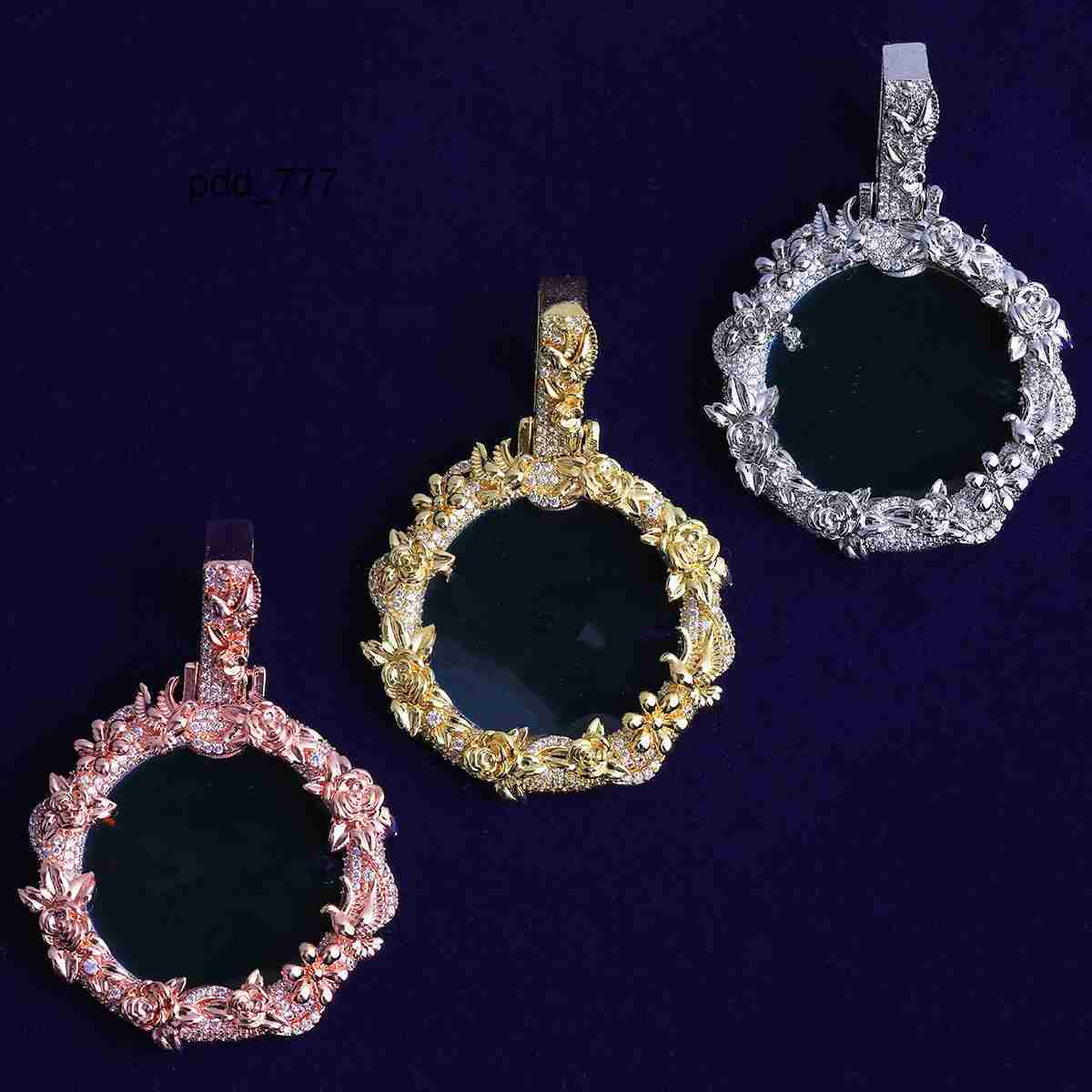 HipHop Rose Flower Pigeon Photo Necklace Pendant S925 silver Inlaid Moissanite Trendy MustHave HighEnd Pendant Necklace