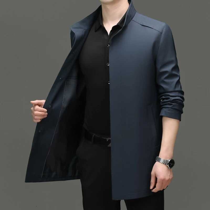 High End Anti Wrinkle Business Casual Fashion Trench Coats Spring Slim Fit Turndown Collar Overcoat Long Jacket Outercoat X2510281