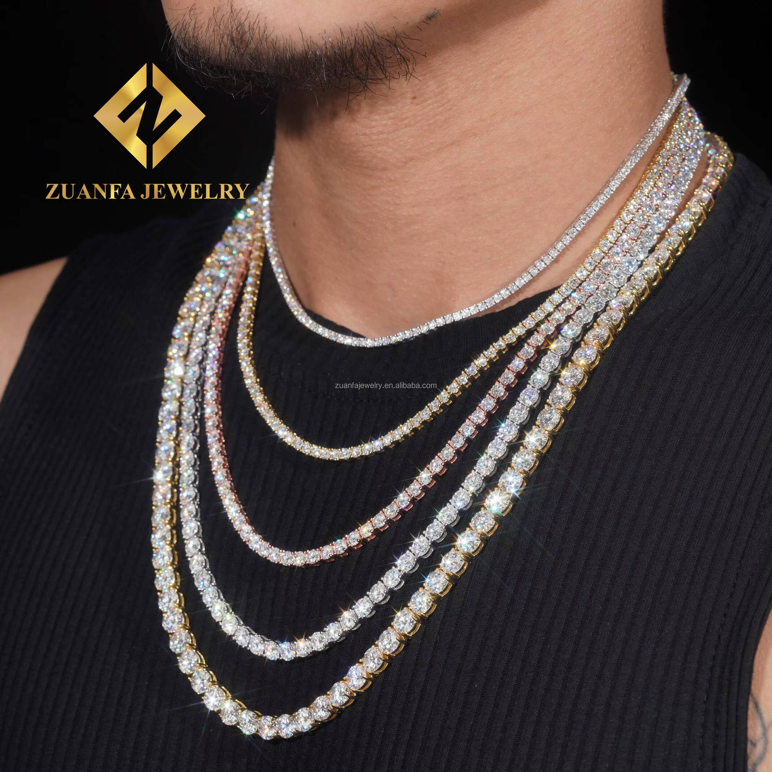 Best Selling Bulk Stock Iced Out Chains Silver S925 2mm 3mm 4mm 5mm 65mm VVS1 Moissanite Tennis Chain Necklace Women and Men