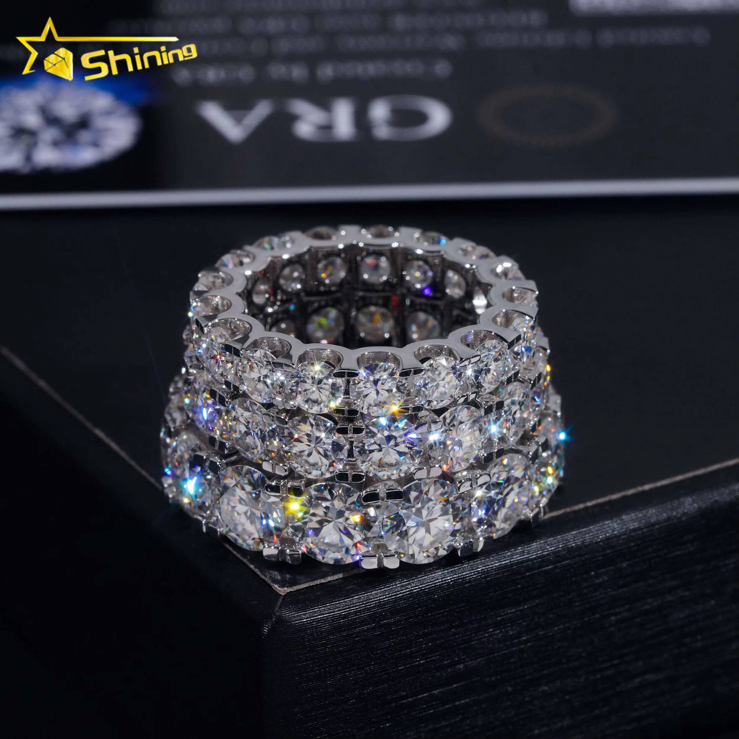 Stock GRA Certified Solid 925 Sterling Silver Gold Plated Fine Jewelry Iced Out Diamond Moissanite Wedding Engagement Band Ring