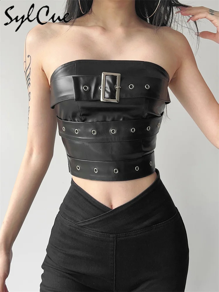 Sylcue Classic Retro Matte Black Mysterious Sexy AllMatch Personality Fashionable Summer Travel Women Belt Chest Wrap Vest 251027
