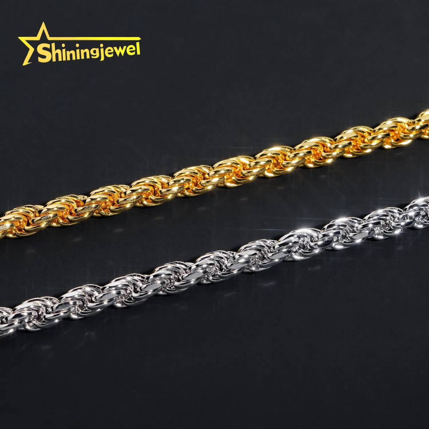 Real Gold Plated 6mm Pass Diamond Tester Stainless Steel Moissanite Rope Chain Cadena Not Tarnish