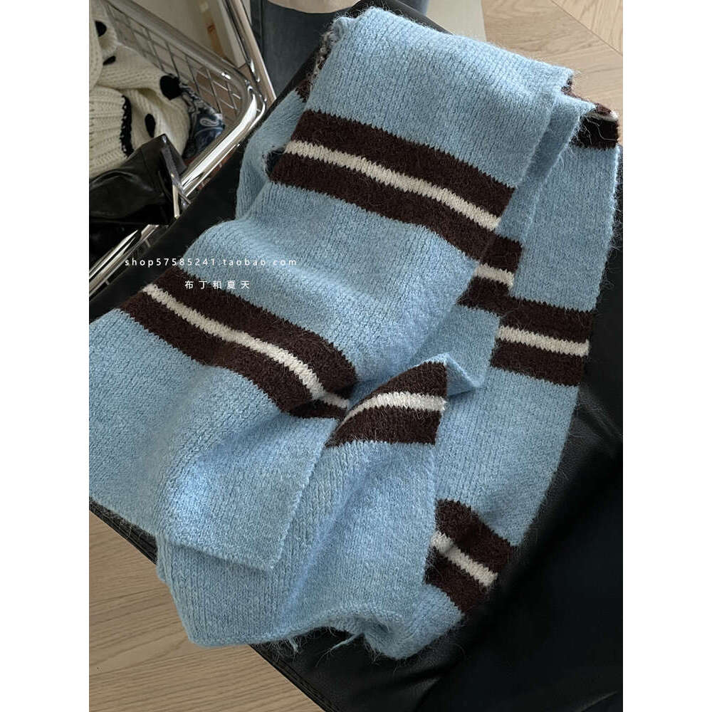 Korean Boutique Same Color-Block College Style Striped Scarf Women Soft Warm Woolen Neck Warmer with Wool for Winter
