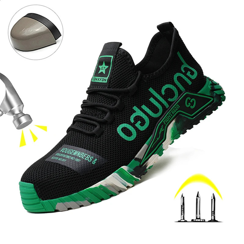 Steel Toe AntiPuncture Mens Safety Shoes Reinforced Sole Slip Resistant Shoes Man Lightweight Breathable Mens Work Shoes 251023