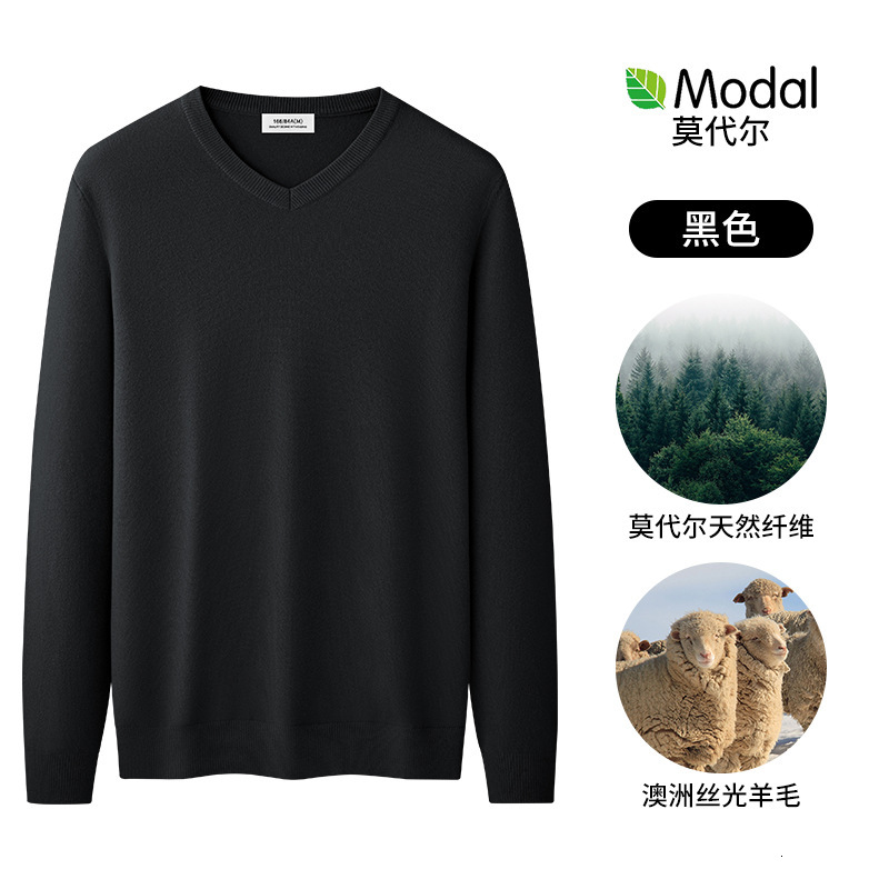 Men's Modal Wool Blend V-neck Sweater With Fleece Lining Thickened Knitwear For Autumn And Winter V-neck Designer Sweater Base Layer