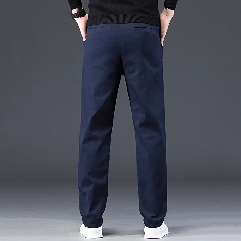 Men Plush Thicken Autumn Winter Casual Pants Male Concise Slim Fit Khaki Royal Blue Trend Thermal Youth Business Trousers 251027