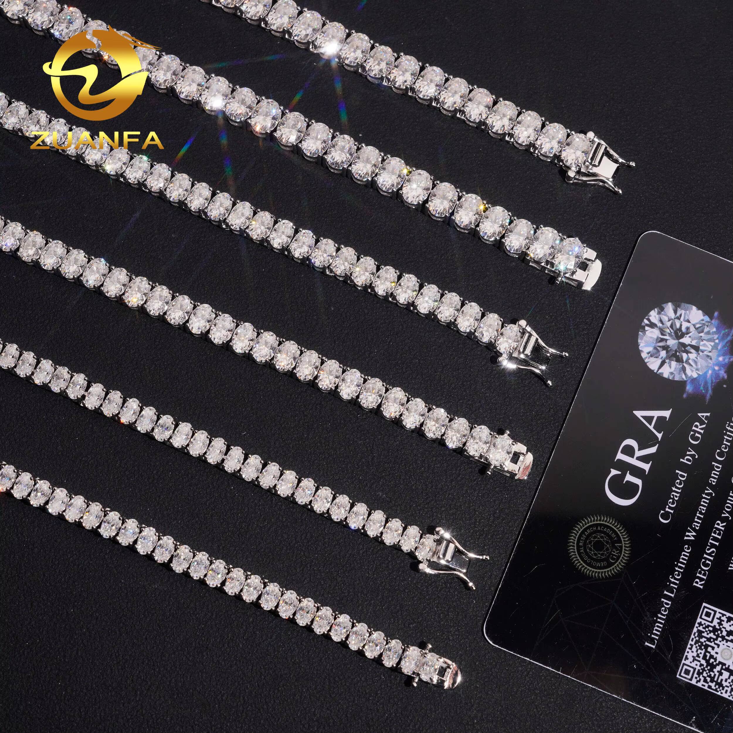 Pass Diamond Tetser Oval Cut 925 Silver Moissanite Diamond Tennis Necklace Fashion Jewelry for Men Women Iced Out Tennis Chain