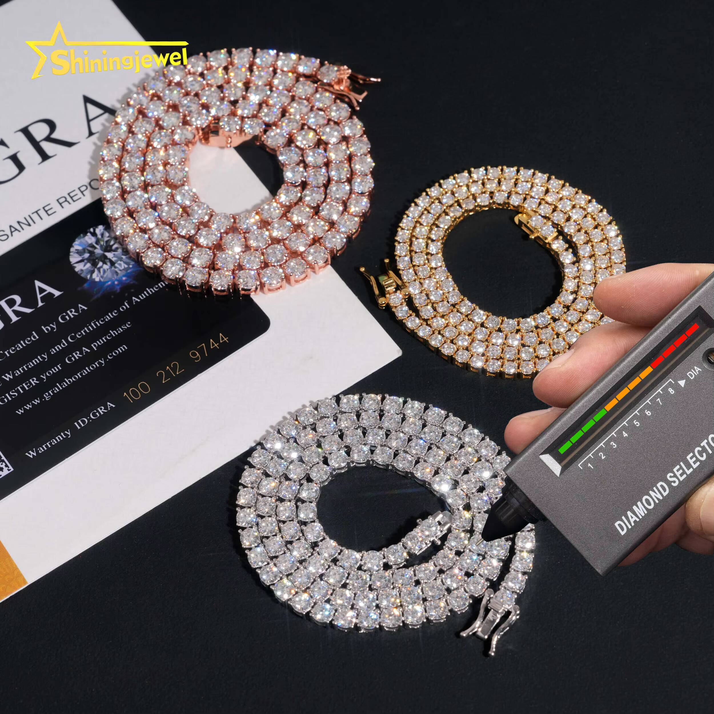 Large Stock Hip Hop Jewelry 925 Sterling Silver Fashion Necklaces 2mm 3mm 4mm 5mm 65mm 8mm VVS Iced Out Moissanite Tennis Chain