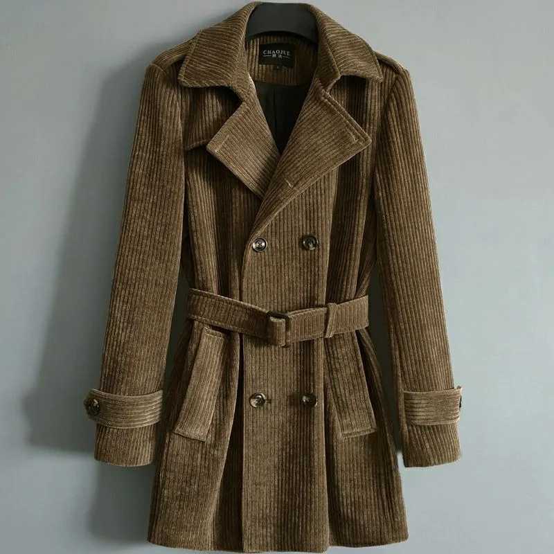 A Retro Corduroy Trench Coat for Men Midlength Spring Autumn New Doublebreasted Jacket Trendy Comfortable Bestseller for Men X251028