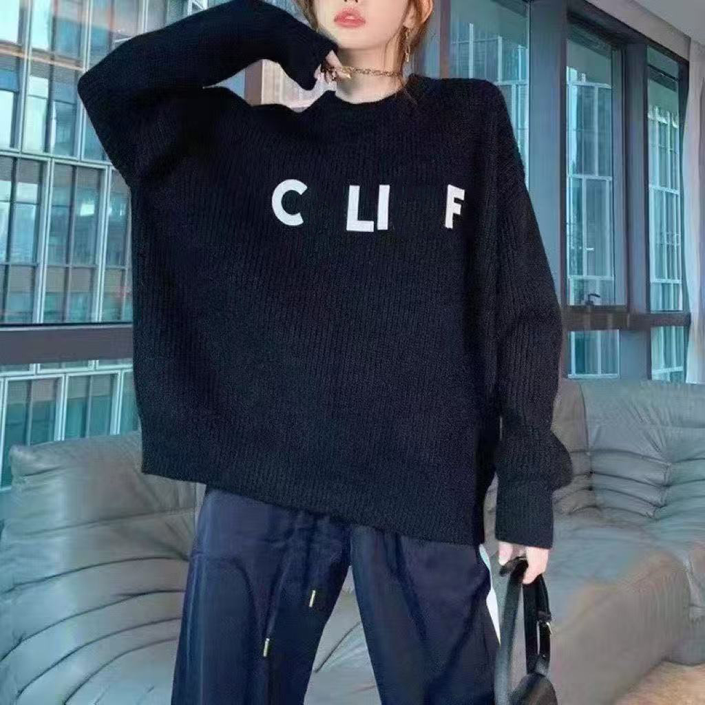 In the spring of 2026, the new letter T-neck sweater women's loose sweater couples printed explosions bottoming shirt S--2XL
