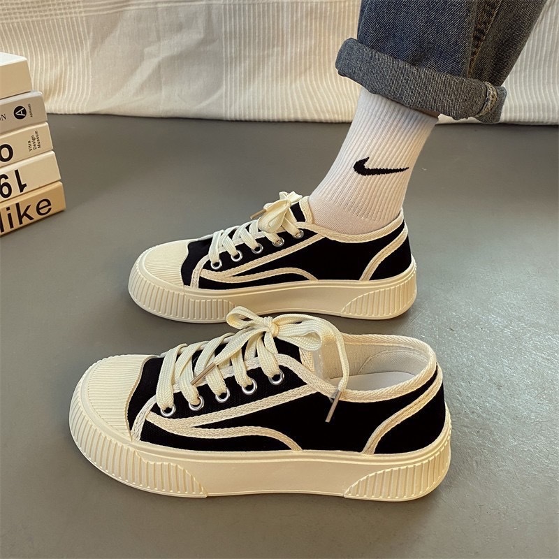 Spring women's round-toe canvas shoes Summer ins thick-soled casual breathable shoes vintage style2025