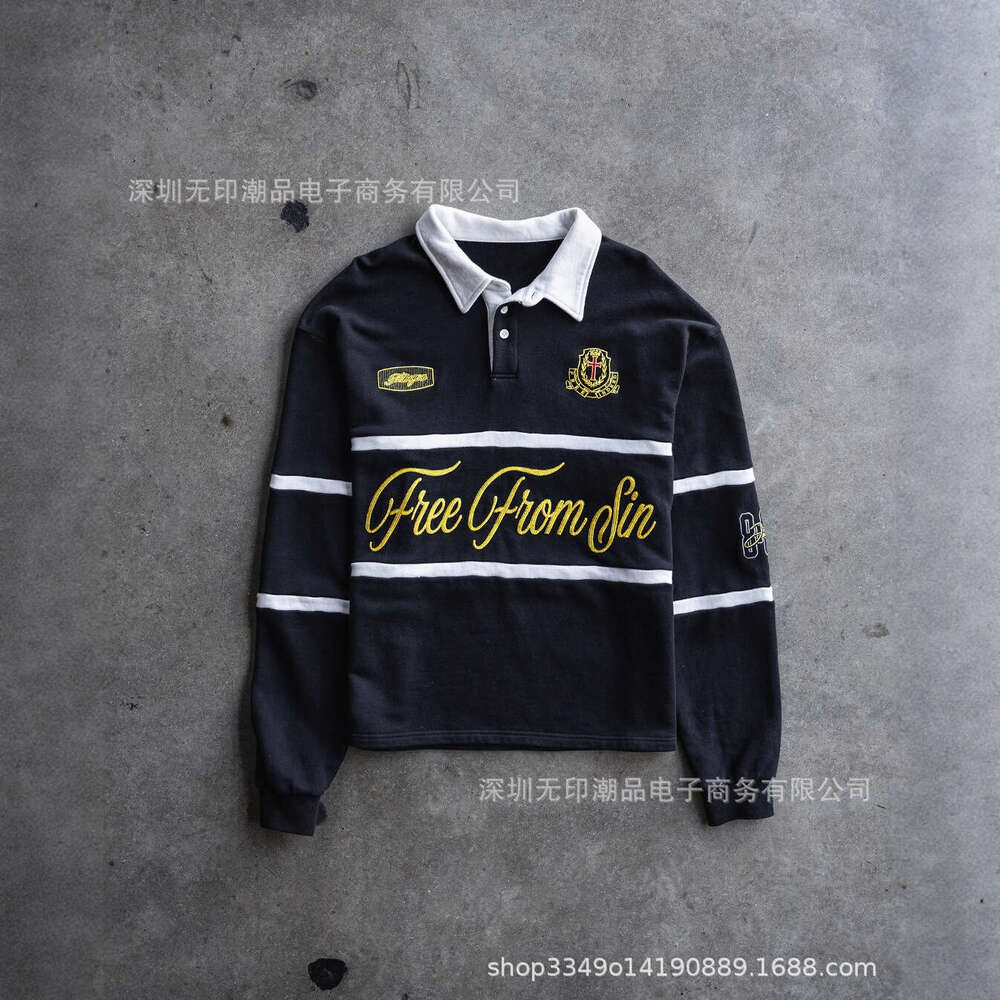 Fashion Loose Unisex 3D Letter Embroidery Autumn Waffle Pullover Top