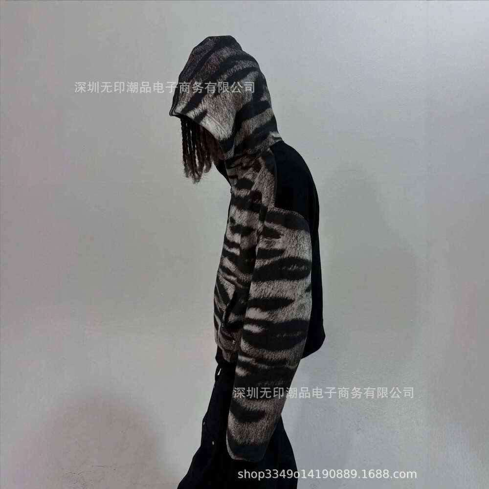 Winter Dark Style Unisex Streetwear Black and White Patchwork Zebra Pattern Fashion Jacket