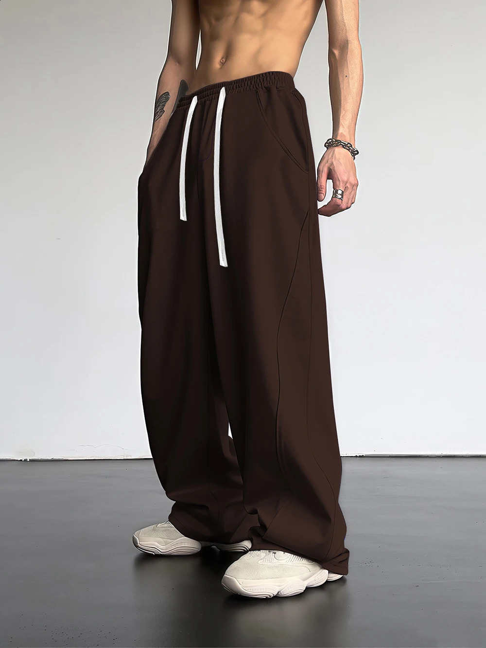 Traf Mens Jogging Straight Sweatpants Street Style Solid Colour Drawstring Casual Pants Four Seasons 251027