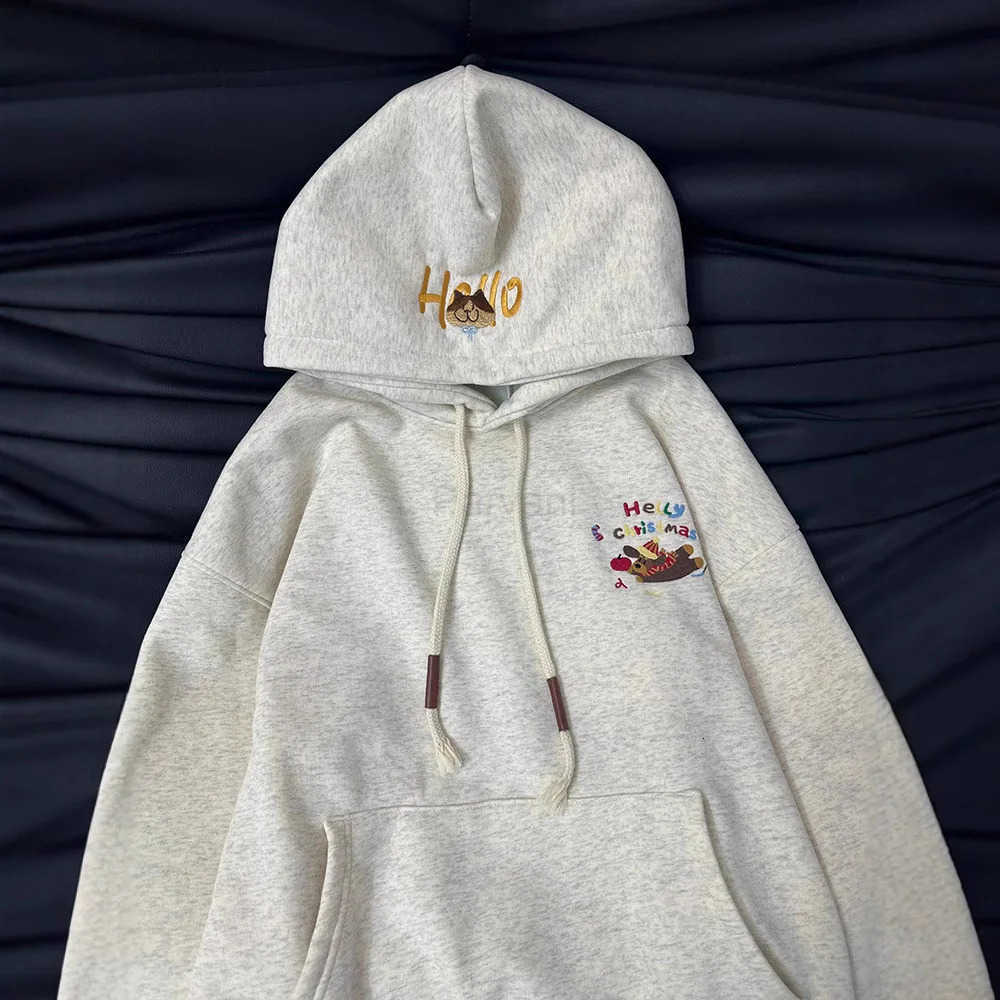 Sanrio French cute dachshund puppy print hooded sweater womens autumn and winter plus velvet high sense niche casual loose coat L251028