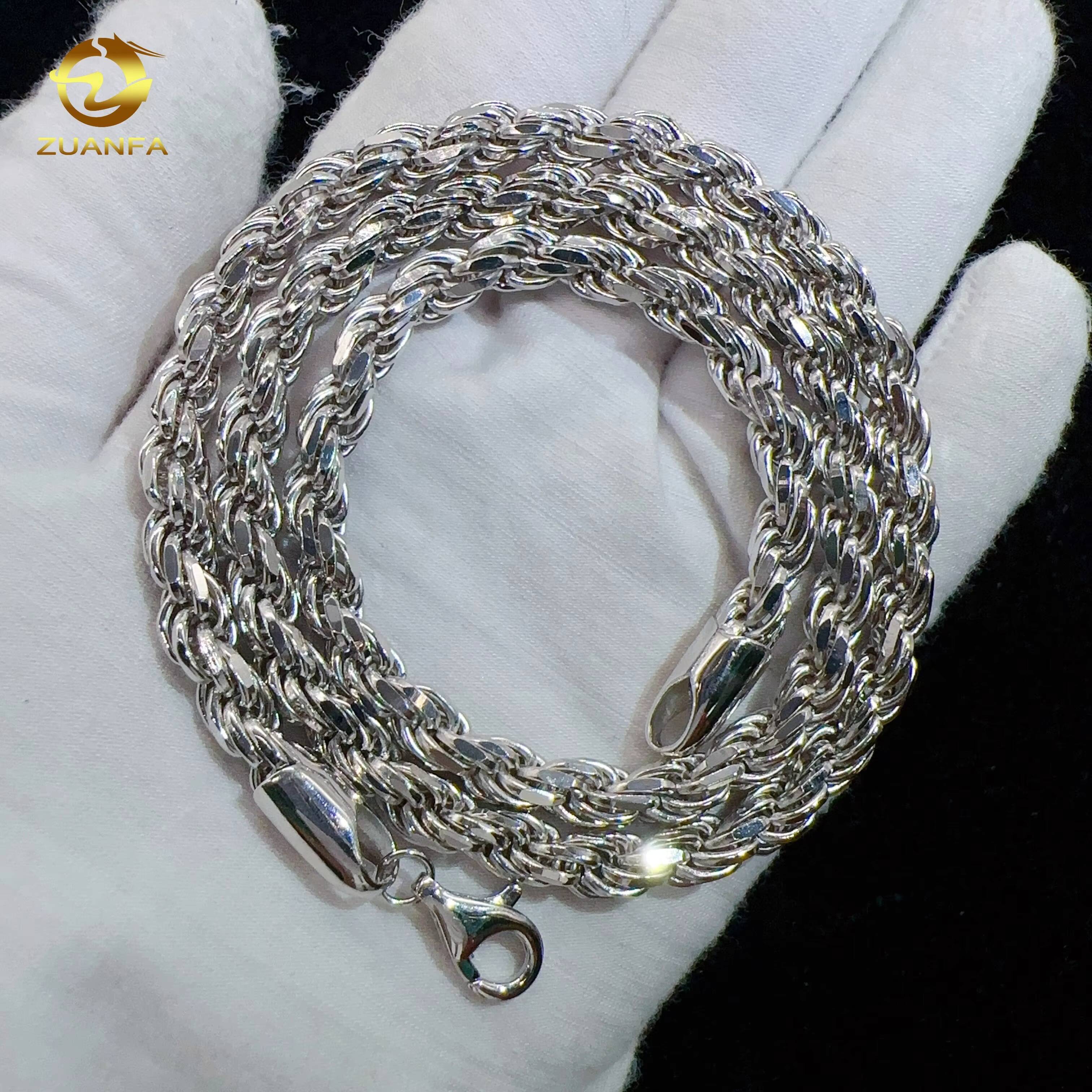 Moissanite Hip Hop Jewelry 6mm 925 Sterling Silver Rope Chain VVS Diamond Chain for Menwomen