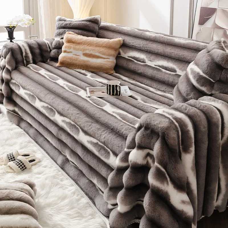 EIFLOYRabbit Plush Sofa Cover Non Slip Towel Blanket Soft Thick Couch Slipcover Winter Universal Furniture Protector C251028