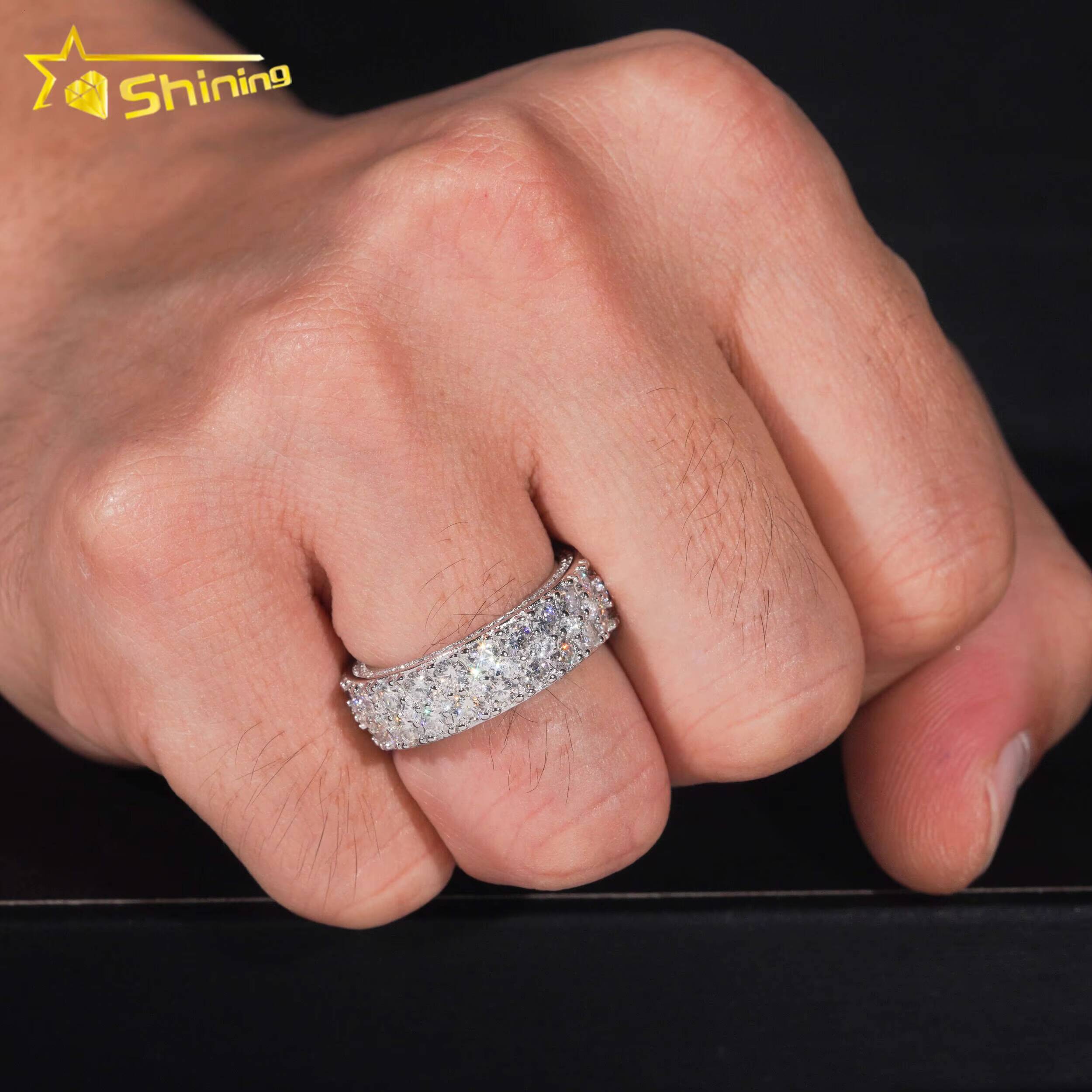 Pass Diamond Tester Hip Hop Jewelry 925 Sterling Silver Fully Iced Eternity VVS Diamond Moissanite Iced Out Ring for Men