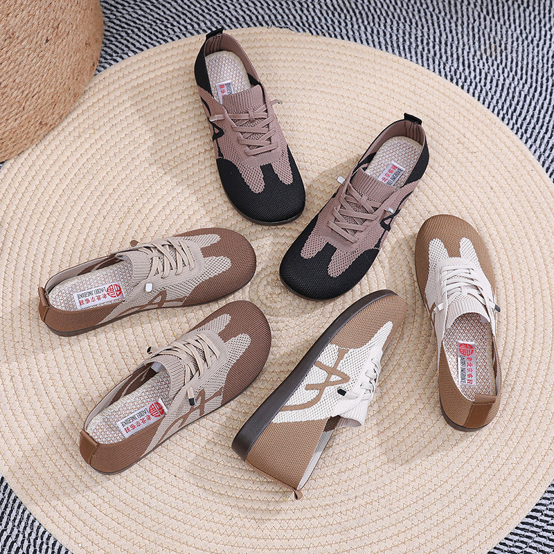 Spring fly knitted soft-soled mom shoes breathable, non-slip middle-aged and elderly walking shoes, comfortable and lightweight, daily morning exercis