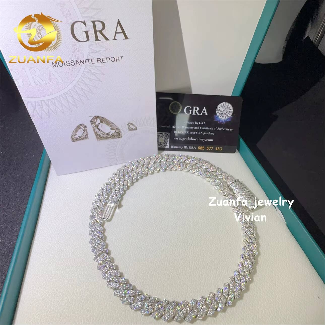 D Color VVS Moissanite Diamond 925 Sterling Silver Iced Cuban Link Chain Hip Hop Jewelry 10mm Cuban Necklace