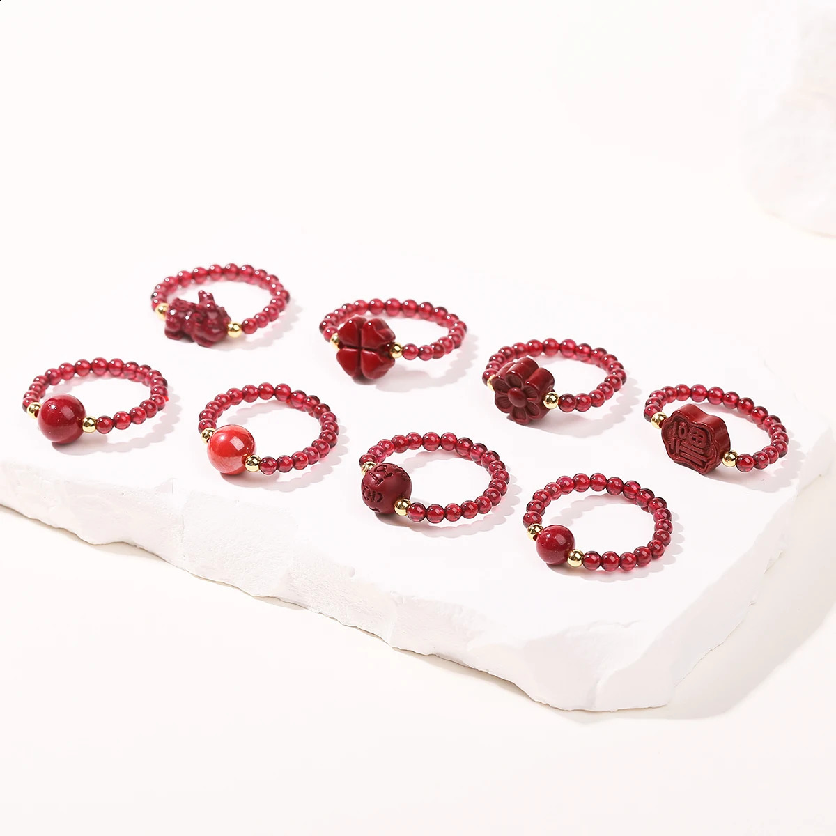 JD Natural Stone Garnet Bead Stretch Rings Women Fashion Elegant Handmade Gemstone Reiki Healing Finger Rings Jewelry Gifts 251023