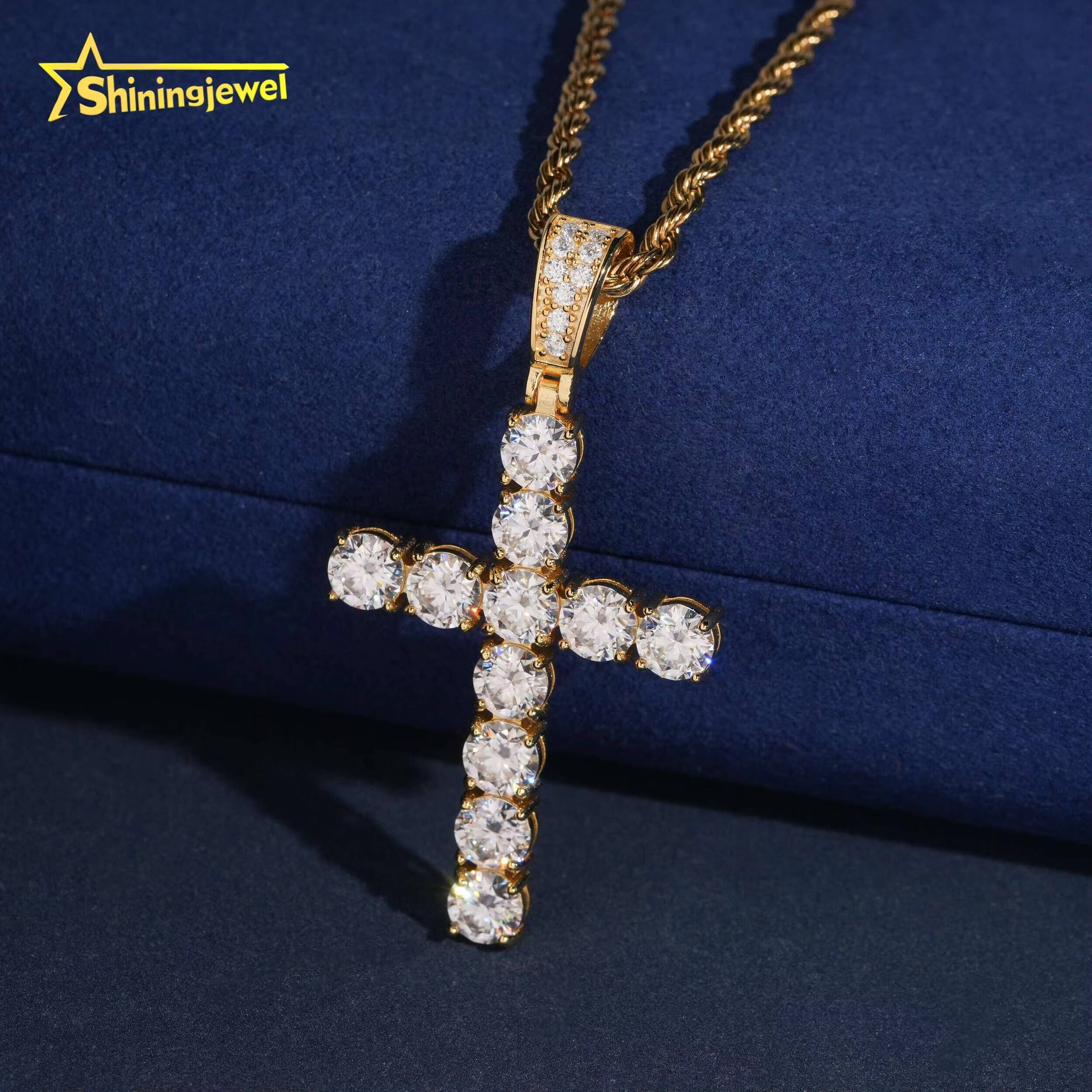 USA Warehouse Affordable Big Diamond 6mm Moissanite Cross Pendant Collection Hip Hop Iced Out Pendant Religious Jewelry