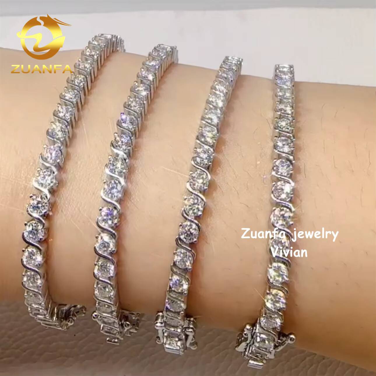 3mm VVS Moissanite Diamond Hip Hop Jewelry Iced Out 925 Sterling Silver Pass Diamond Tester Tennis Chain Bracelet