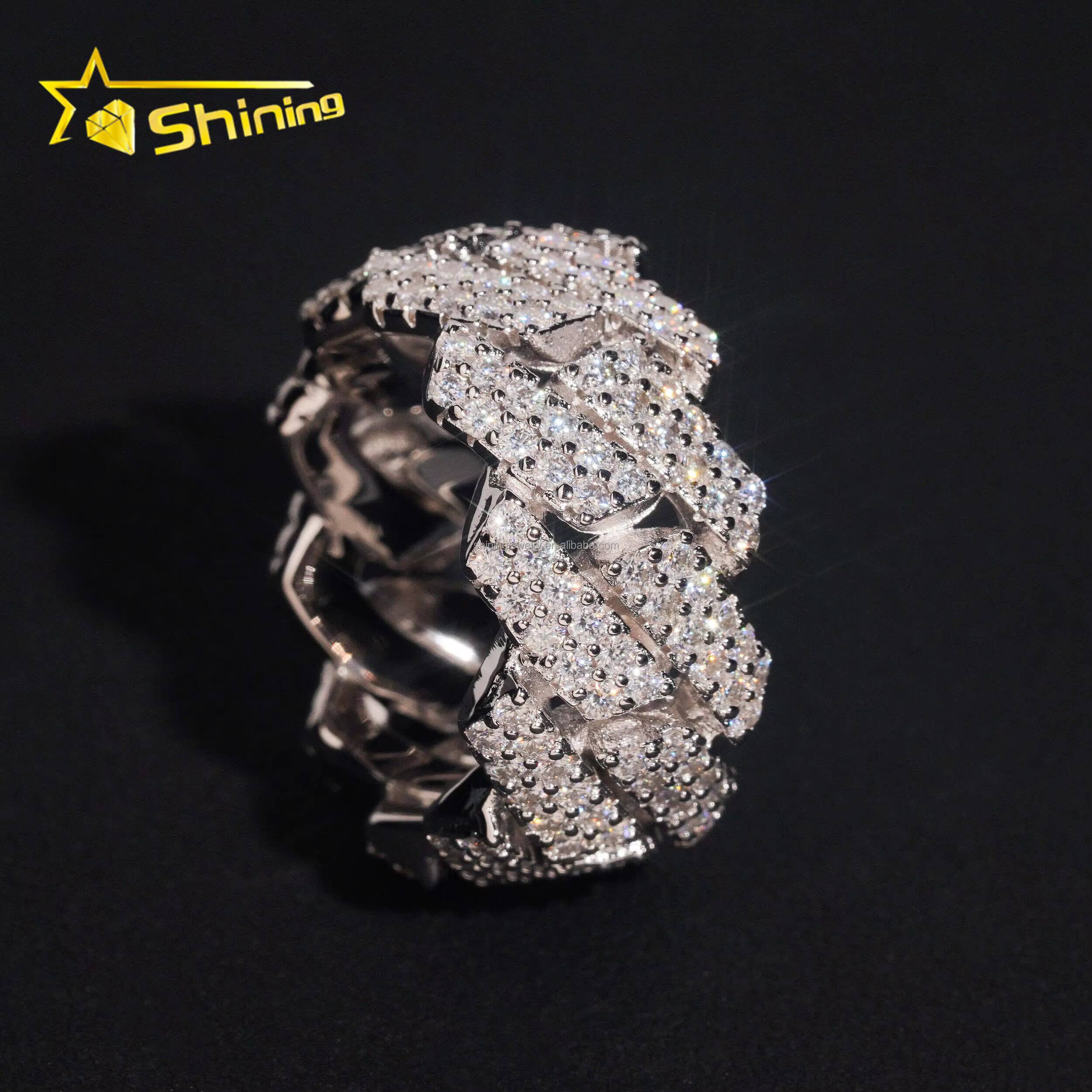 Hot Sale Iced Out Fine Man Jewelry Hip Hop 925 Silver Jewelry FL Moissanite Diamond Eternity Band Miami Cuban Ring Men