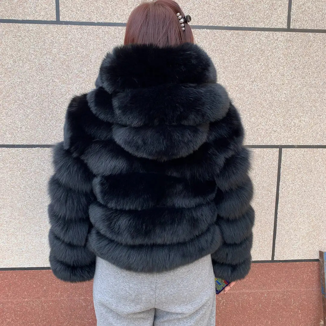 Womens raccoon hooded fur coat and natural fox fur hooded coat winter warm coat fashionable and fluffy 251027