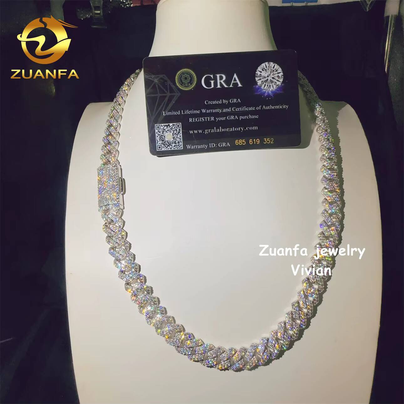 Pass Diamond Tester VVS Moissanite Diamond Buss Down Sterling Silver 925 Hip Hop Jewelry 12MM Cuban Link Moissanite Necklace