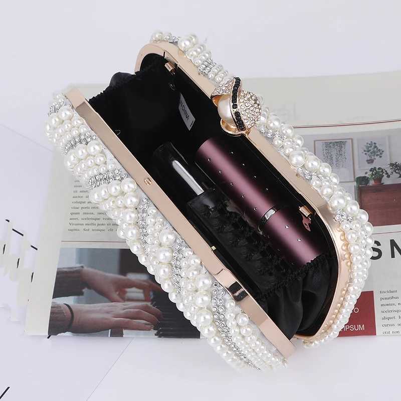 New Women Woven Pearl Evening Clutch Bag Small Beaded Box Pearl Wedding Party Bag Purs H251027