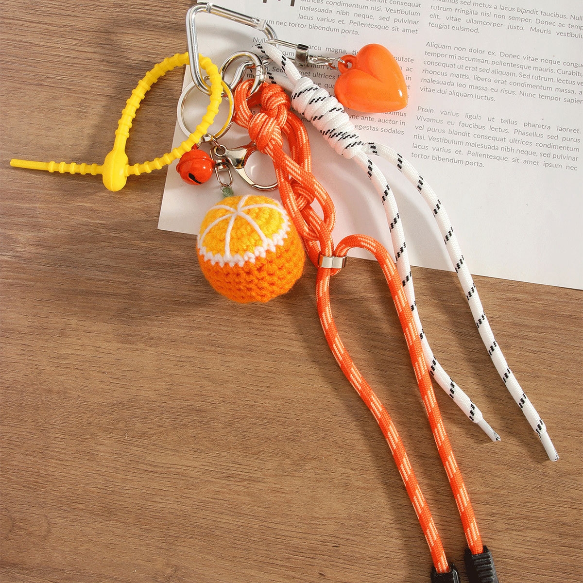 Creative handmade yarn crochet fruit orange pendant keychain heart bell woven rope bag pendant