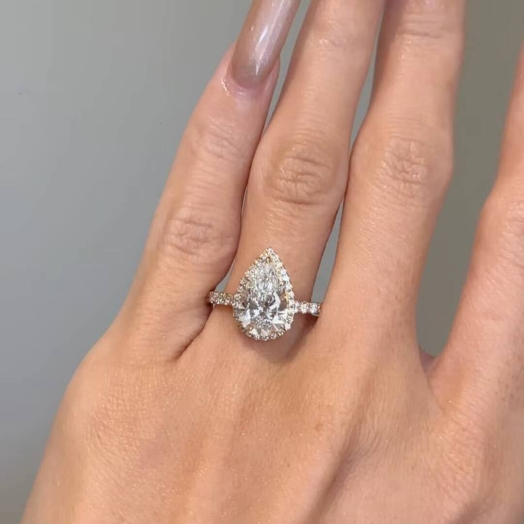 VVS D Color IGI Certificated Lab Grown Diamond 1CT Pear Cut Ring Engagement Ring 10K 14K Gold Gift for Women
