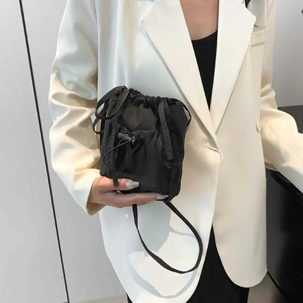 Cute Korean Style Drawstring Canvas Bag Purse Solid Color Nylon Shoulder Bag Wallet Crossbody Bag Mobile Phone Bag OutdoorW251028