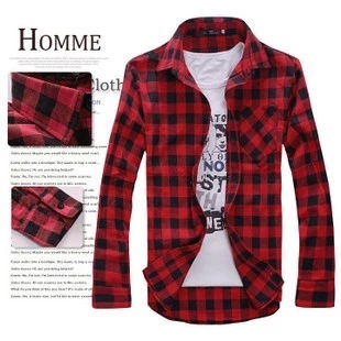 Wrinkle-Free Plaid Men's Slim Fit Long Sleeve Shirt Plaid Shirt